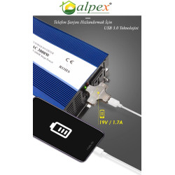 Alpex 1000 WATT 12 Volt tam sinüs inverter (ALP.P0010.12) Lifepo4 destekli